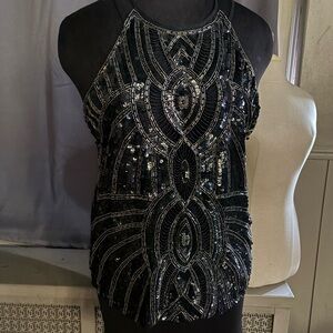 Parker Elegant Black Beaded Halter Top